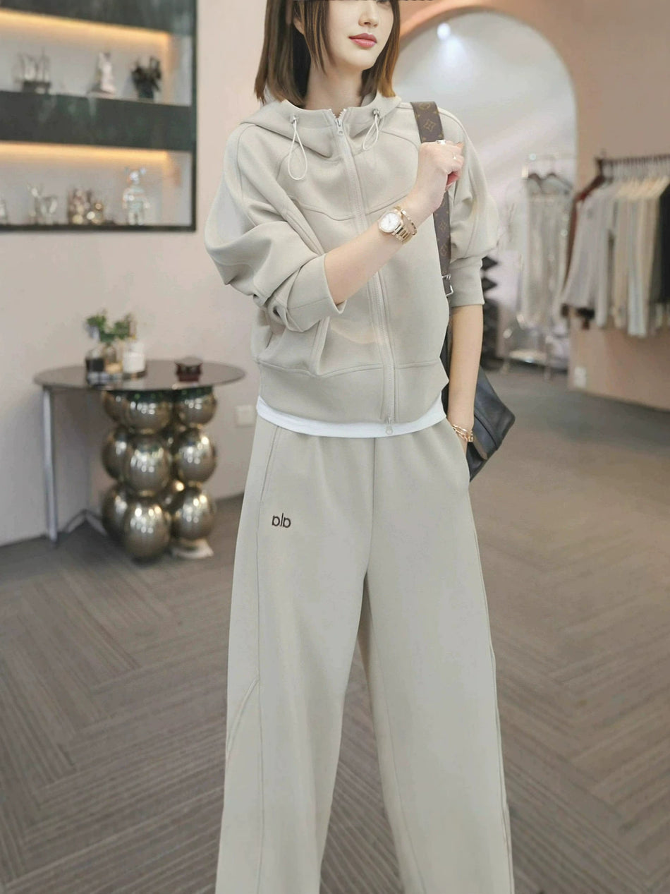 Women's Embroidered Zip Hoodie and Straight-Leg Pants 2-Piece Set