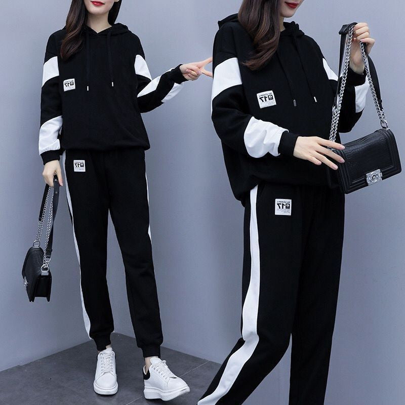 Women's Plus Size Loose Top and Trousers 2-Piece Set in Black