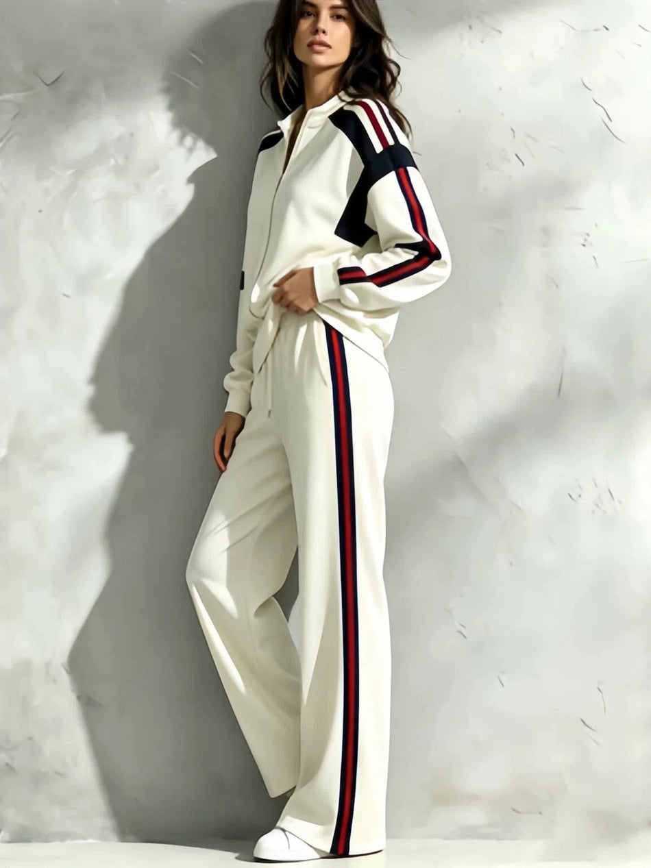 Women's Retro Zip Jacket and Wide-Leg Sweatpants 2-Piece Set