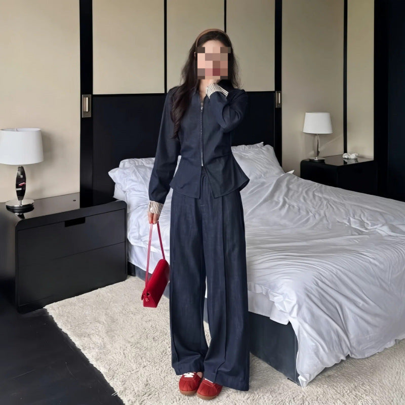 Women's Retro Chain Print Shirt and Wide-Leg Pants 2-Piece Set