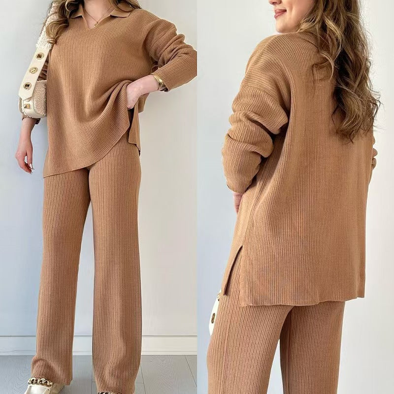 Women's Retro Modal Knit Sweater and Wide-Leg Pants 2-Piece Set