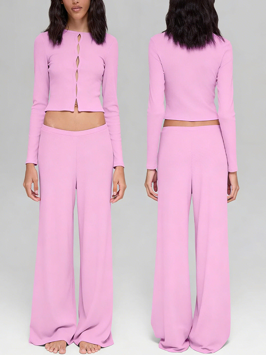 Women's Modal Cropped Top and Drapey Wide-Leg Pants 2-Piece Set