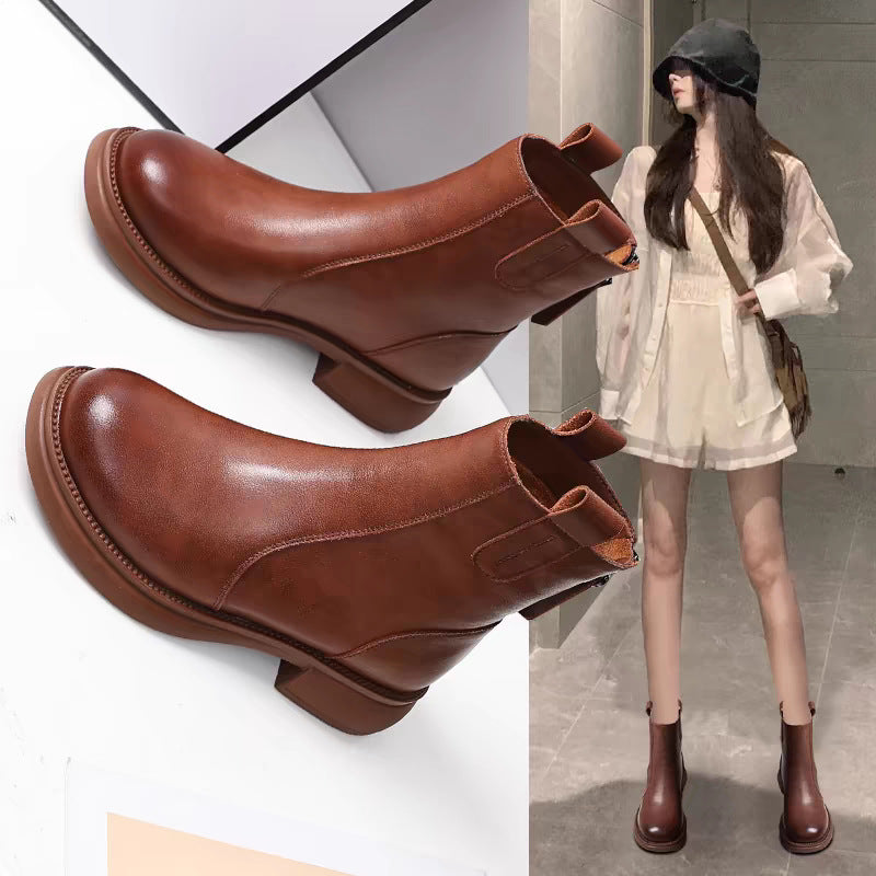 Women's Slim Mid-Calf Back-Zip Boots in Soft Synthetic Leather
