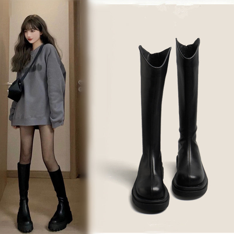 Women's Thick-Sole Riding Boots with Wide Calf and Fleece Options