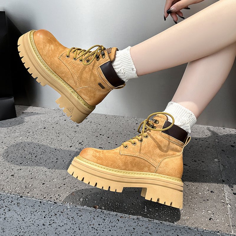 Women's Lace-Up Pigskin Leather Work Boots in Yellow or Green