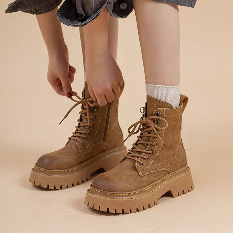 Women's Tall Lace-Up Side-Zip Platform Boots in Black or Yellow