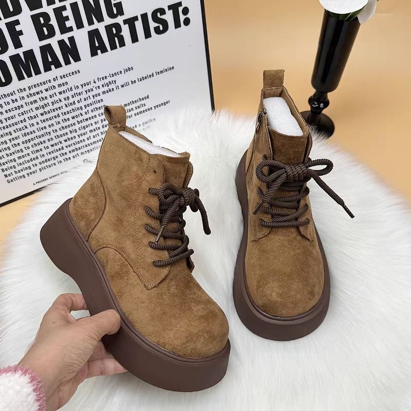 Women's Fleece-Lined Round-Toe Short Boots with Anti-Slip Sole