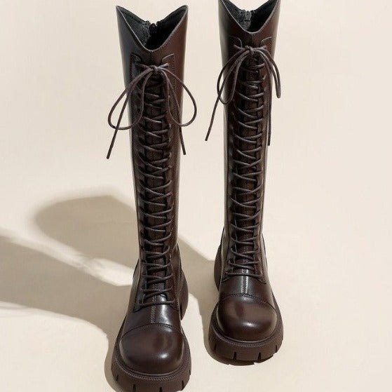 Women's Tall V-Cut Riding Boots with Back Zip and Platform Sole
