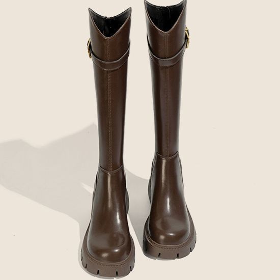 Women's Fleece-Lined V-Cut Tall Boots with Platform and Back Zip