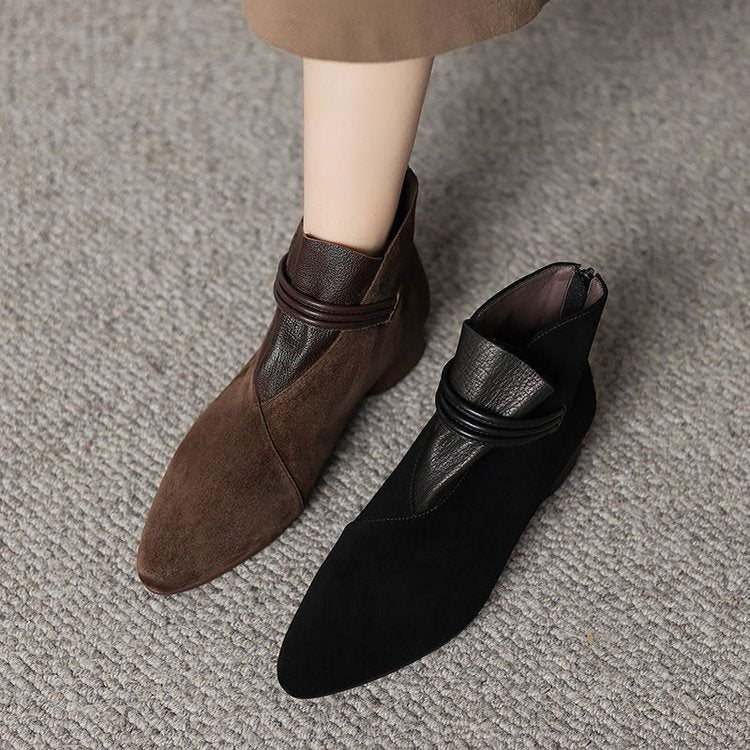 Women's Pointed Toe Suede Mid-Calf Boots with Buckle and Fleece