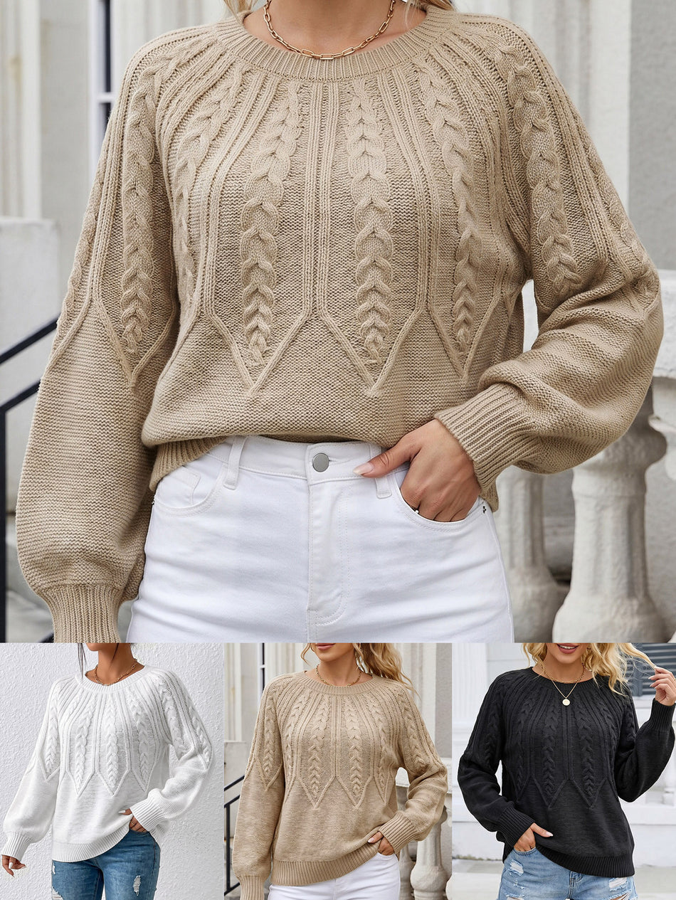 Women's 3D Plush Round Neck Raglan Sweater
