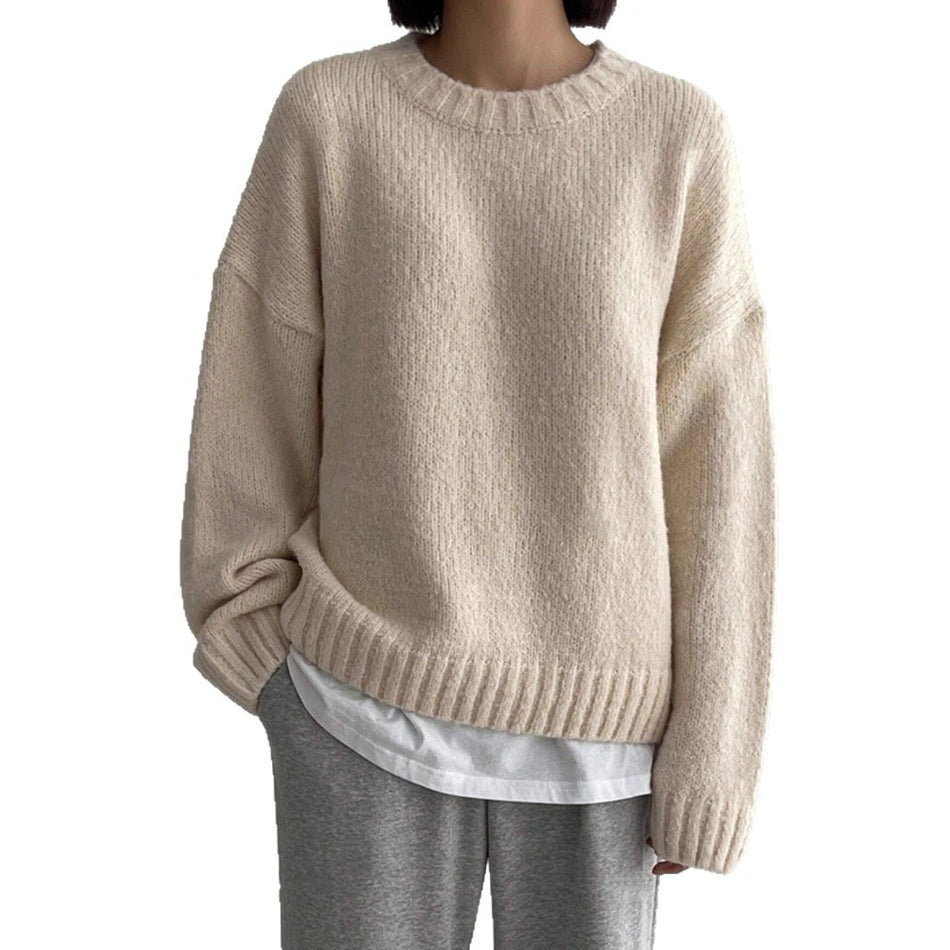 Women's Loose Fit Round Neck Casual Knit Sweater