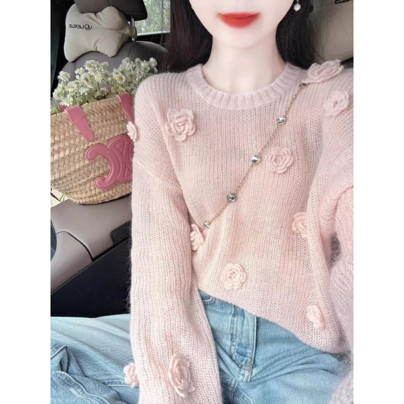 Women's Loose Round Neck Hollow Knit Sweater