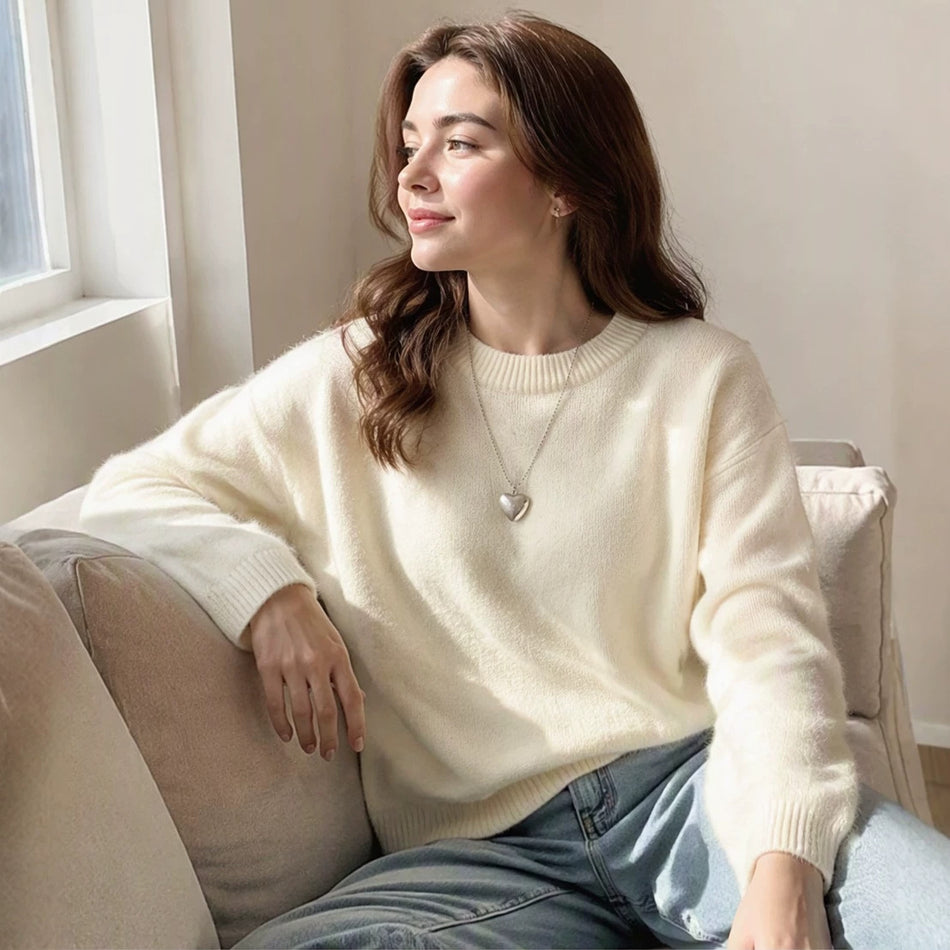 Women's Loose Round Neck Thick Knit Pullover Sweater