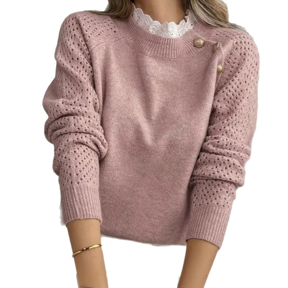 Women's Round Neck Bat Sleeve Commuting Knit Sweater