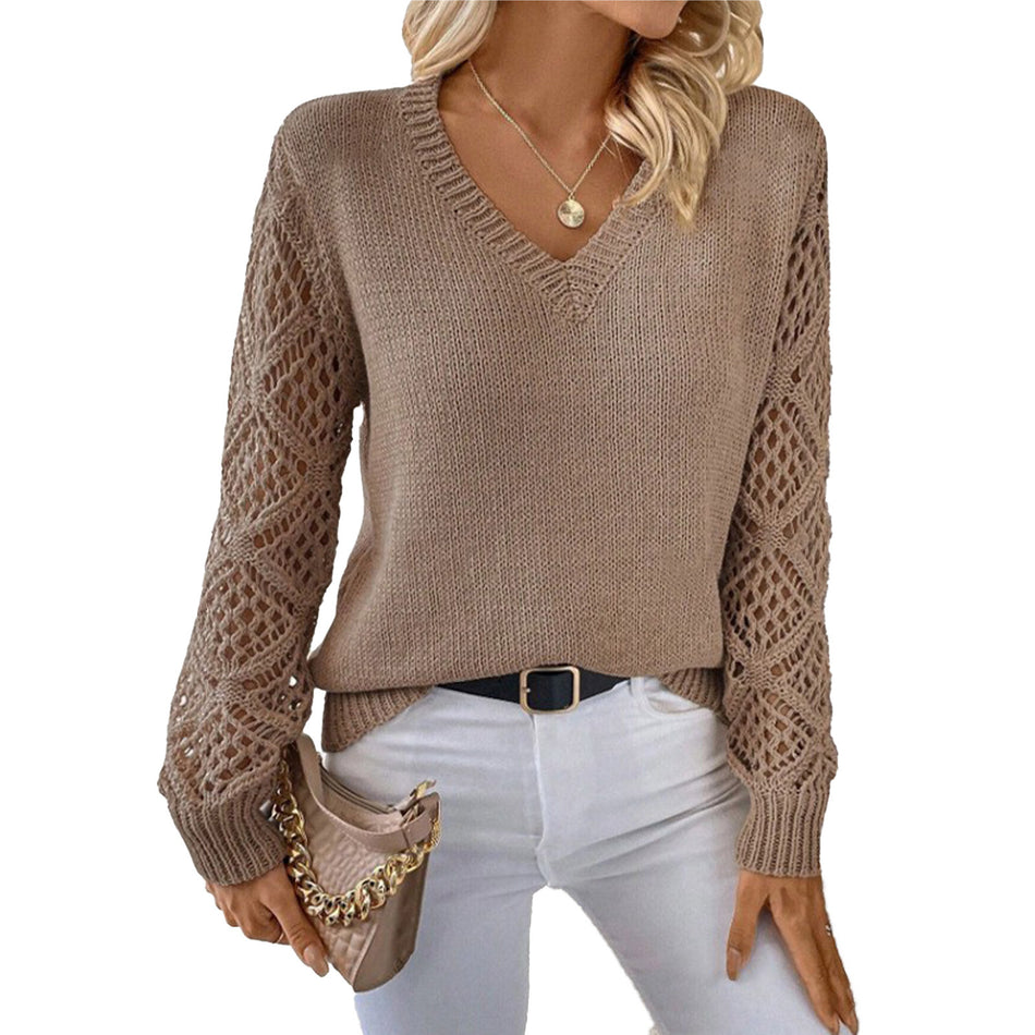 Women's Loose Round Neck Hollow Knit Pullover Sweater