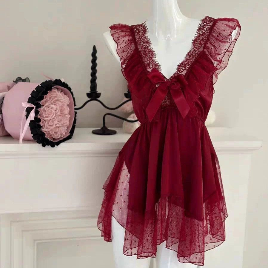 Women's Mesh Sling Nightdress with Lace Styling