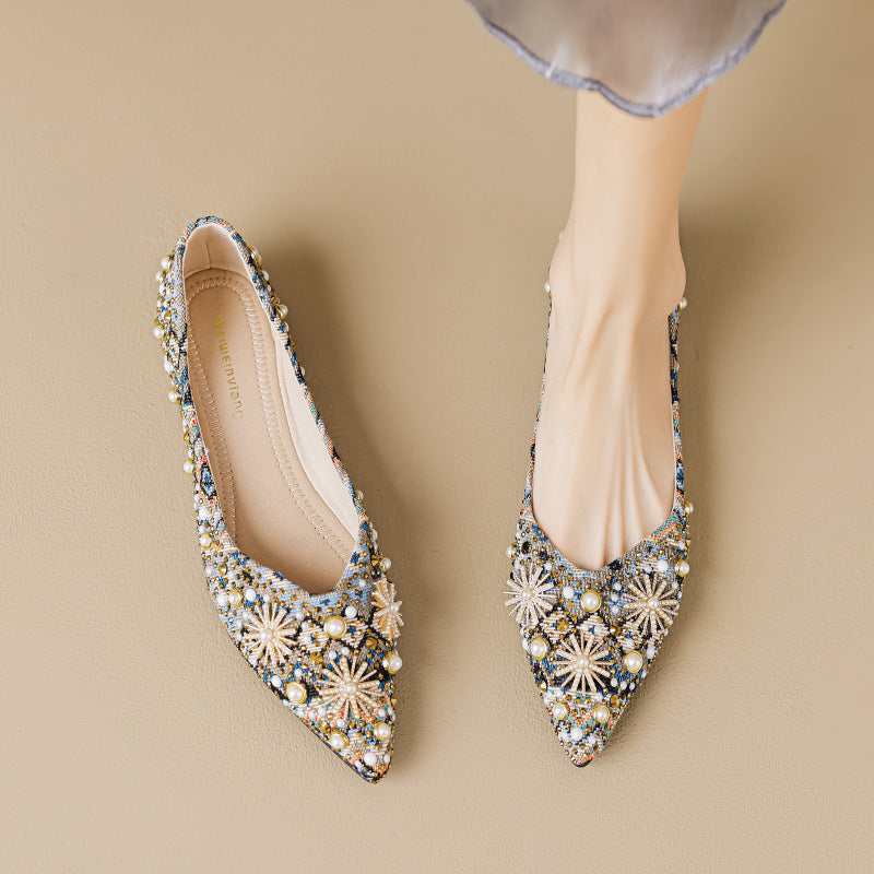 Women's Microfiber Pointed Toe Flat Shoes with Rivets