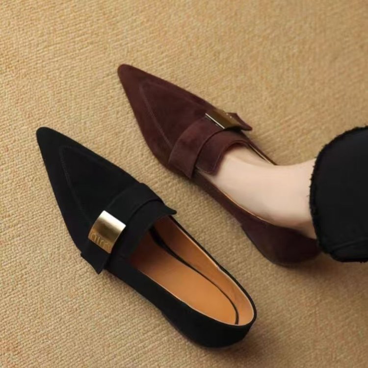 Women's Pointed Toe Superfiber Flat Loafers with Metal