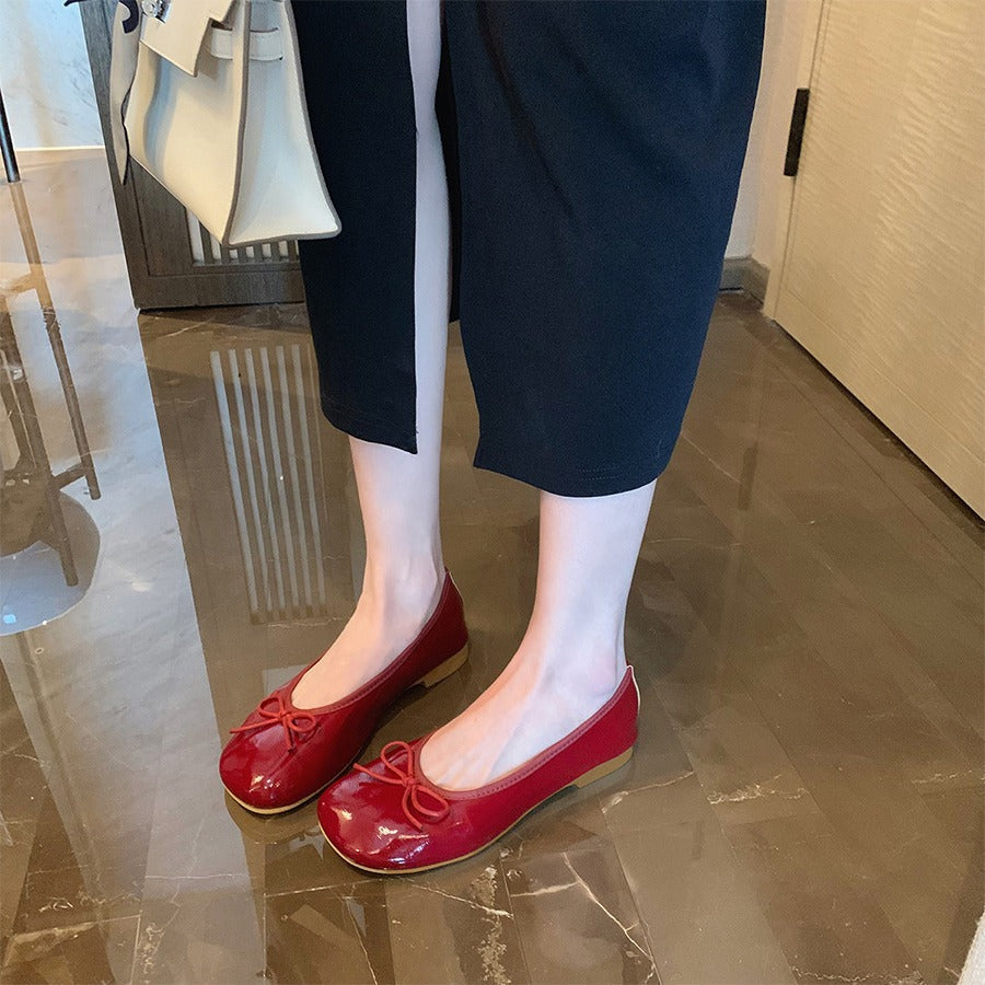 Women's Square Toe Superfiber Ballet Flats with Flower Detail