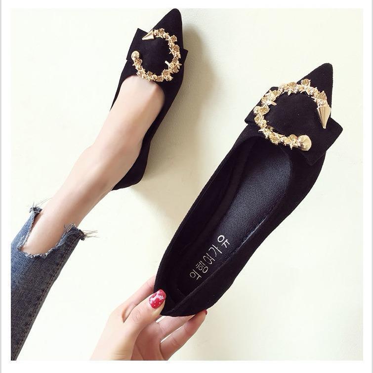 Women's Pointed Toe PU Flats with Thick Sole
