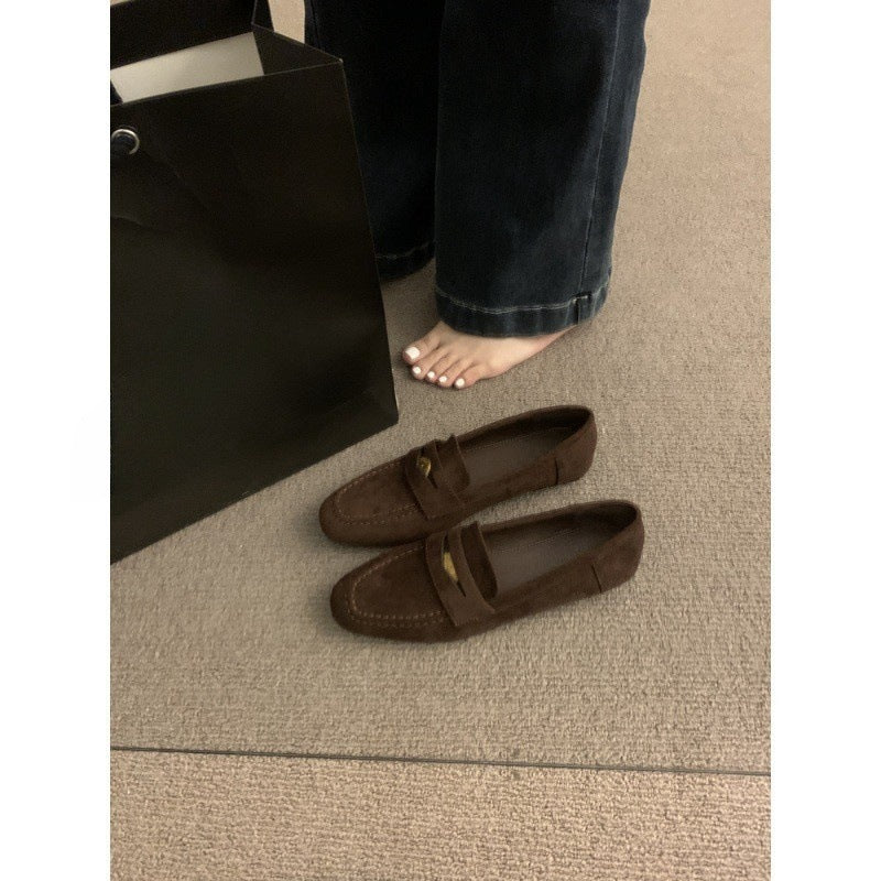 Women's Suede Round Toe Loafers with Rubber Sole