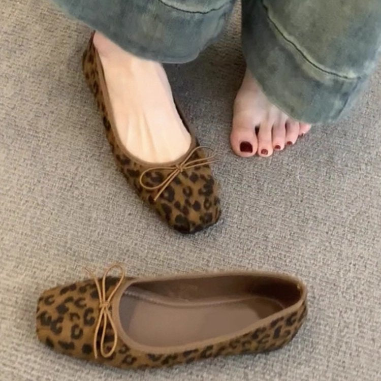 Women's PU Square Toe Leopard Print Flat Shoes