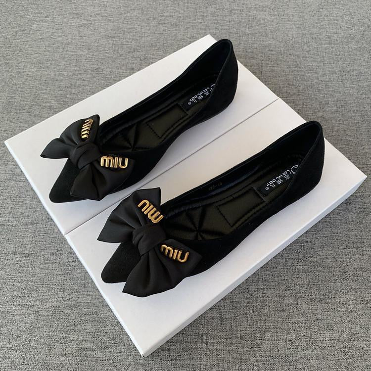 Women's Microfiber Pointed Toe Flat Shoes with Shallow Mouth