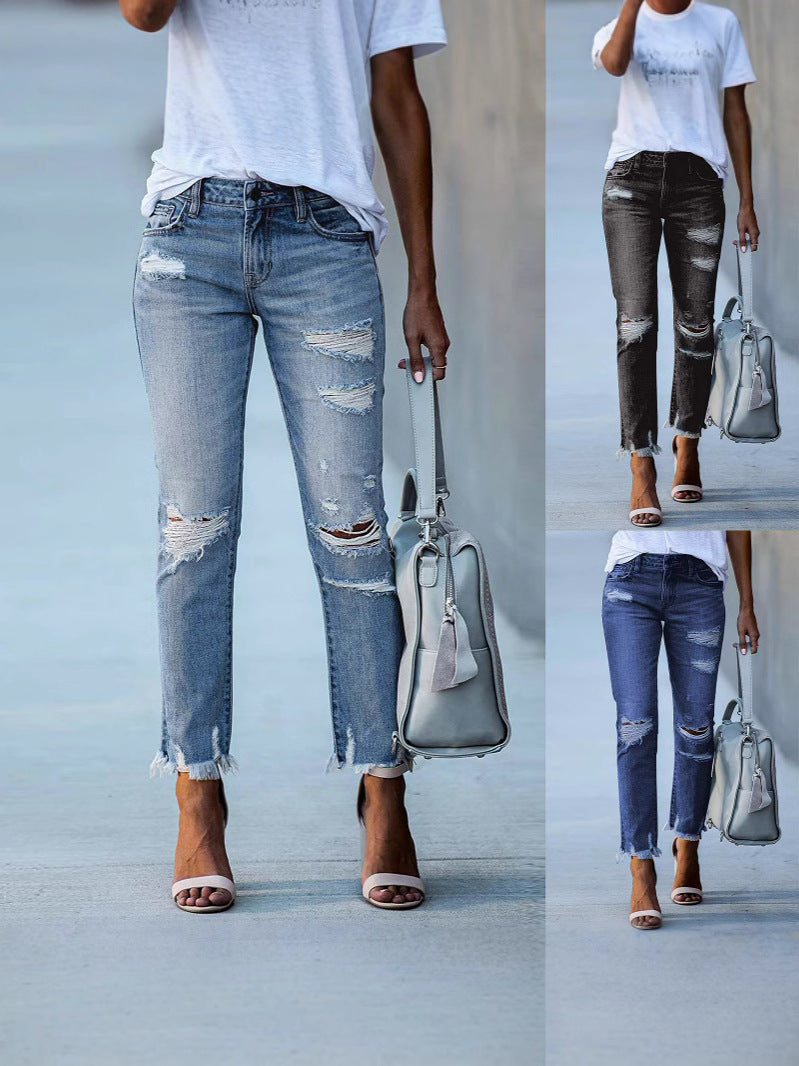 Women’s High-Waist Slim Straight Washed Jeans