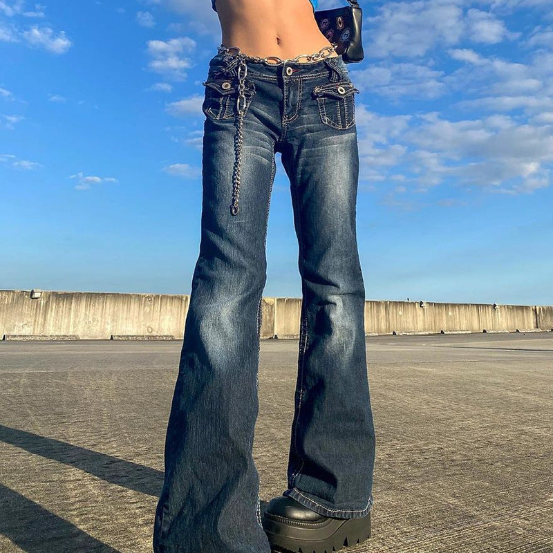 Women’s Low-Rise Straight Leg Distressed Denim Jeans