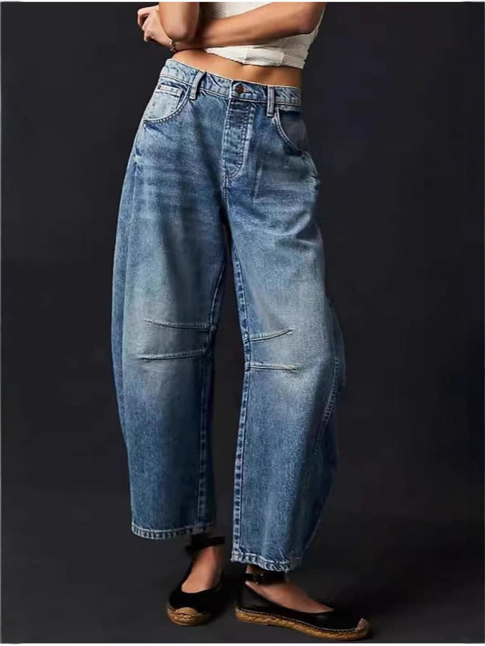 Women’s Low-Rise Washed Wide-Leg Denim Jeans