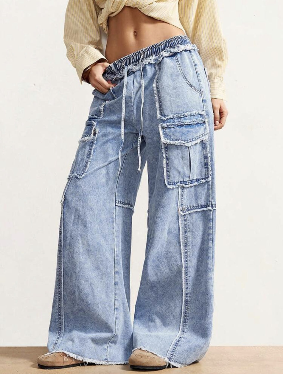 Women’s Y2K Mid-Waist Raw Edge Straight Jeans