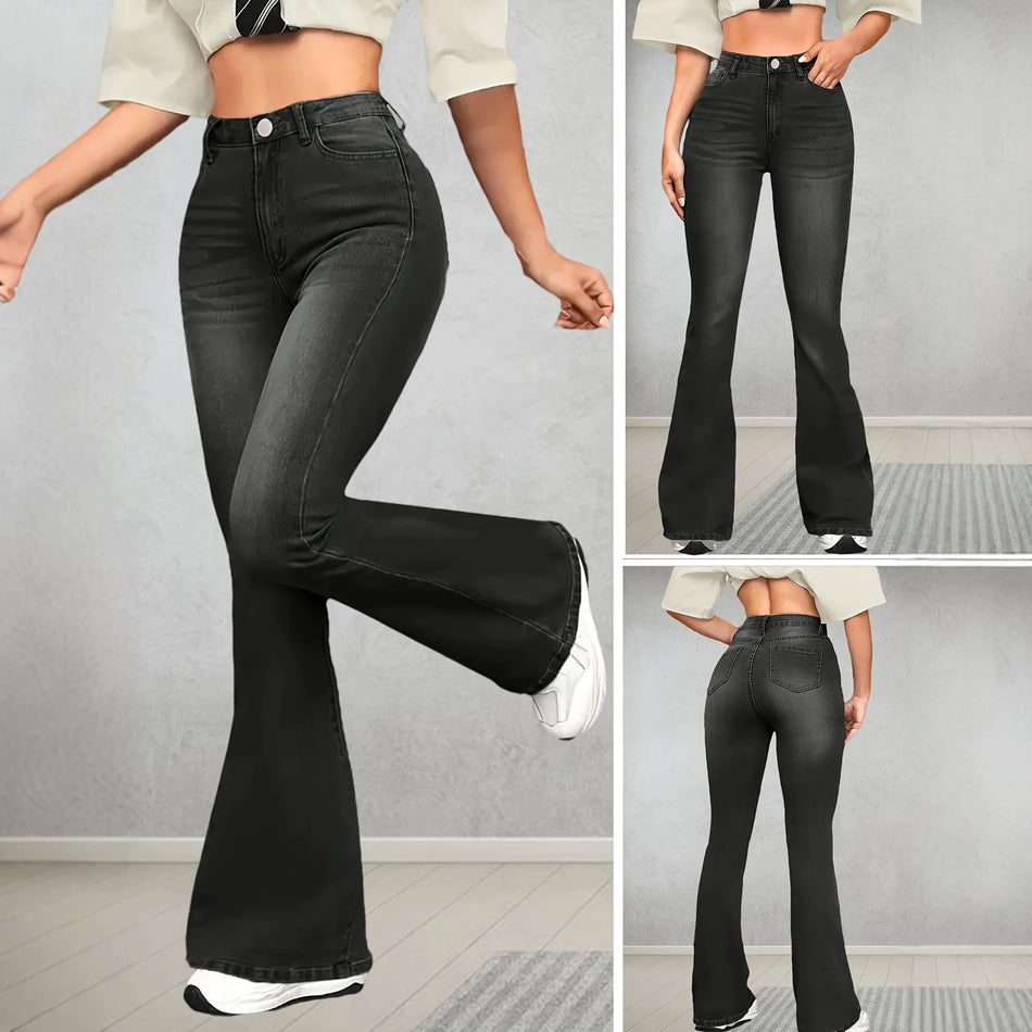 Women’s Mid-Waist Washed Slightly Flared Denim Jeans