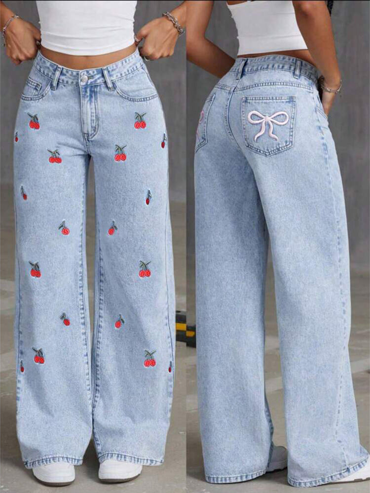 Women’s High-Waist Loose Straight-Leg Cotton Jeans