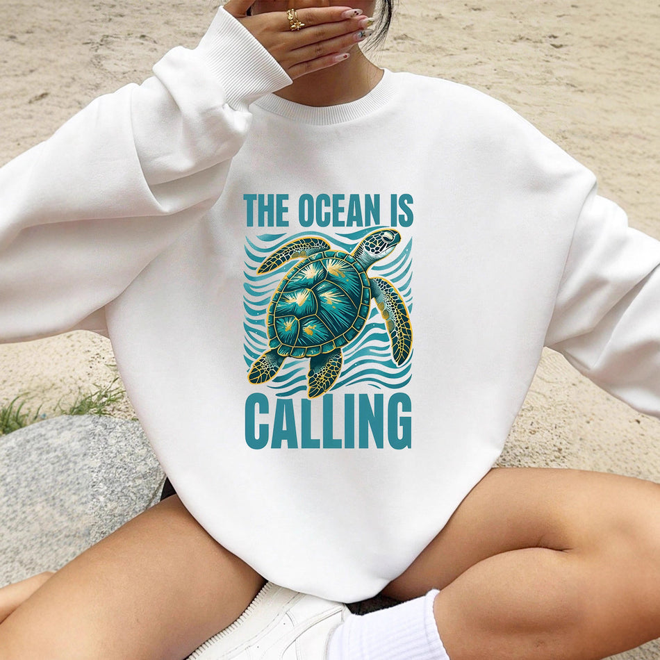 Turtle Print Polyester Pullover Sweatshirt