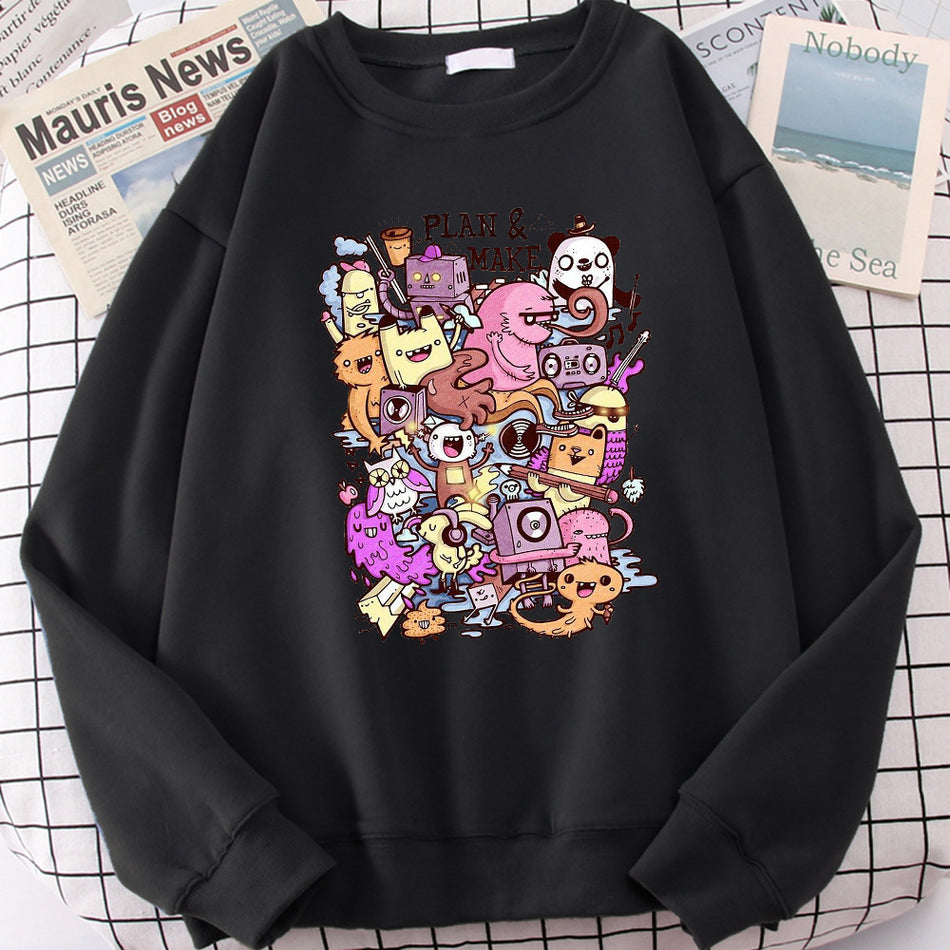 Women’s Retro Printed Polyester Sweatshirt