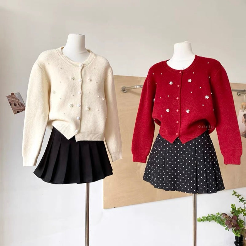 Women’s 3D Beaded Wool Knit Cardigan Sweater