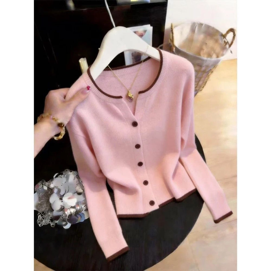 Women’s Color Block Round Neck Knit Cardigan