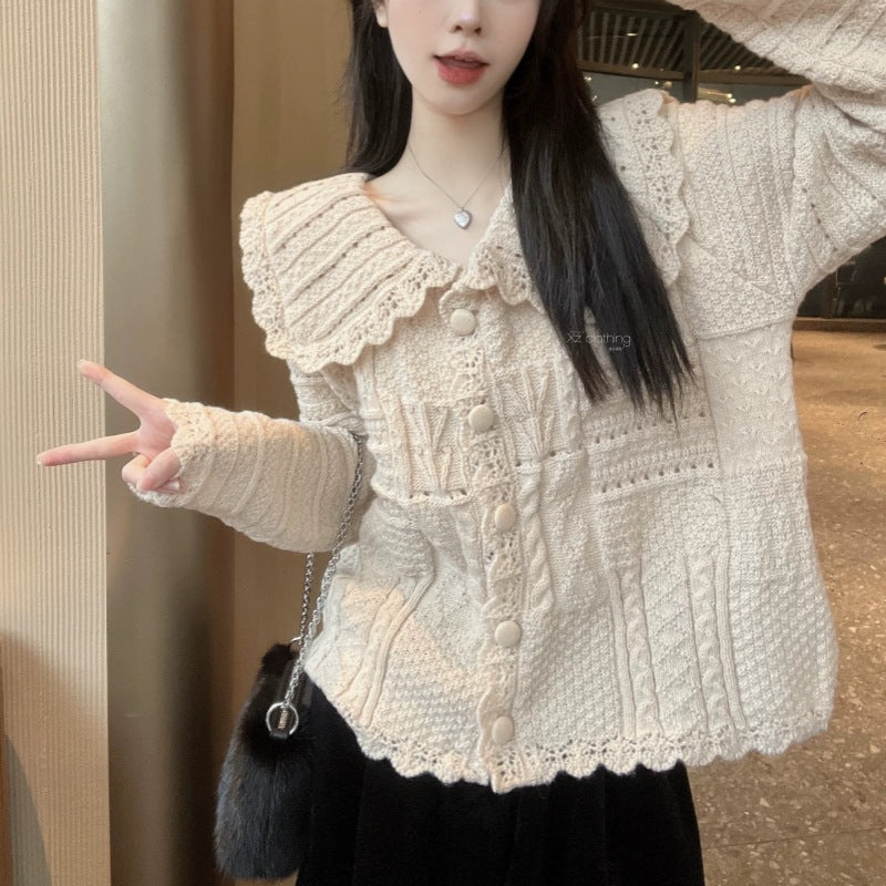 Women’s Loose Doll Collar Knit Cardigan Sweater