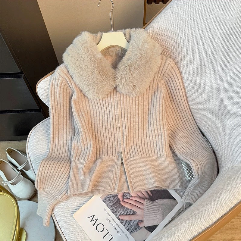 Women’s Wool Lapel Collar Knit Cardigan Sweater
