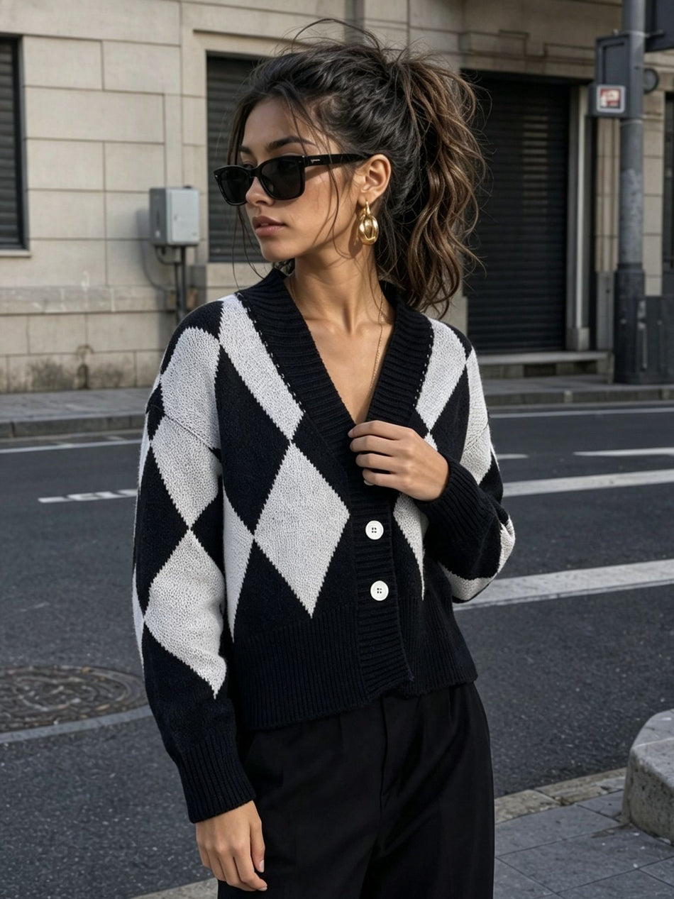Women’s Color Block V-Neck Knit Cardigan