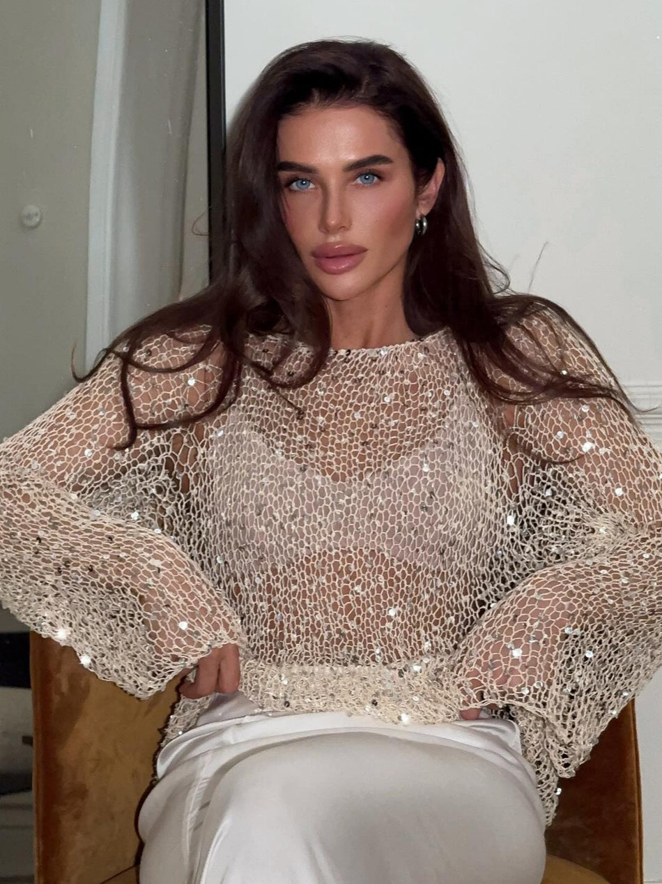 Women’s Sequin Round Neck Loose Knit Pullover