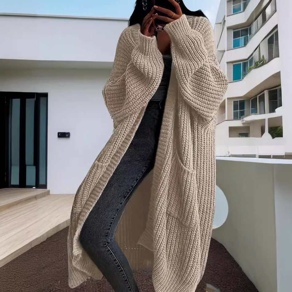 Women’s Loose V-Neck Long Knit Cardigan Sweater