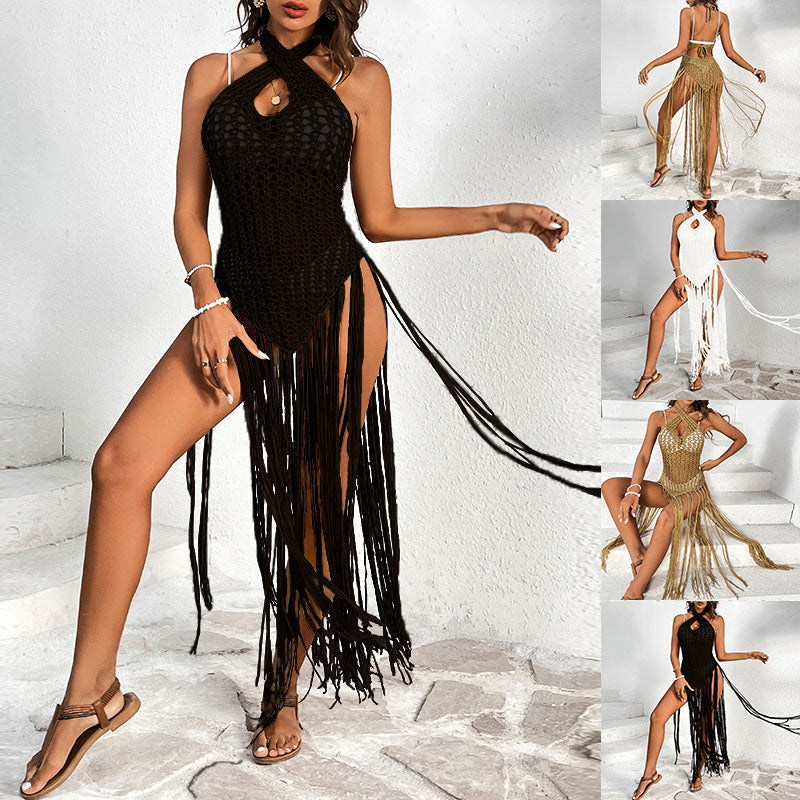 Women’s Solid Color Hollow Knit One-Piece Swimsuit