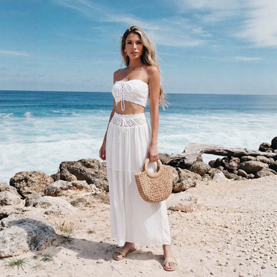 Women’s Solid Color Beach Two-Piece Cover-Up Set