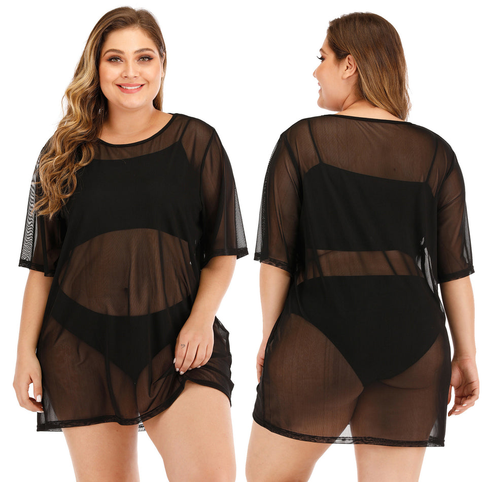 Women’s Plus Size Mesh Crewneck Mid-Length Beach Dress