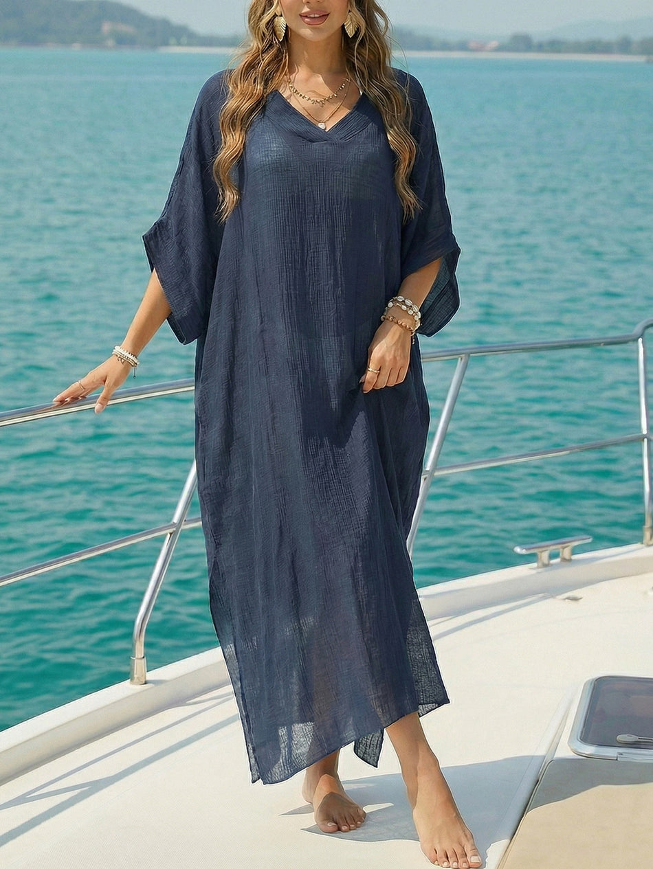 Women’s Solid Color Polyester Beach Cover-Up Dress