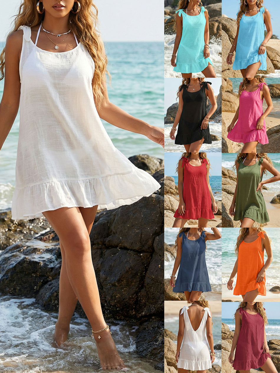 Women’s Solid Color Polyester Beach Cover-Up Dress