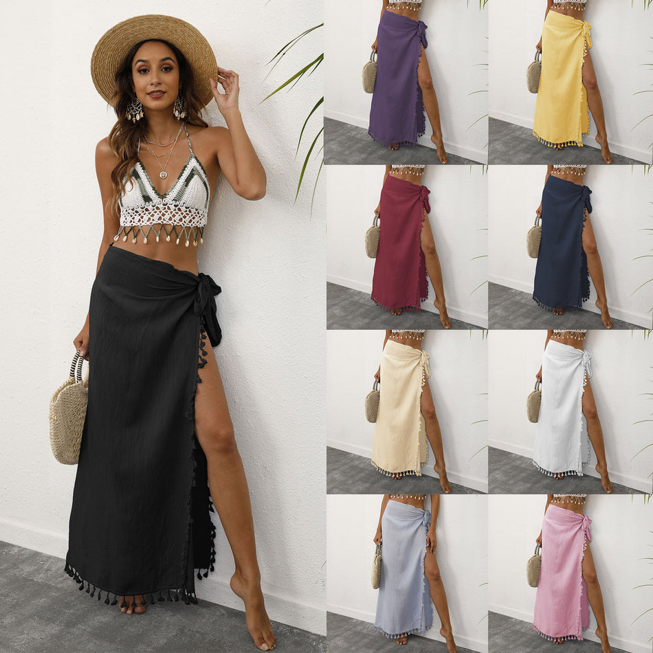 Women’s Asymmetrical Solid Color Long Skirt