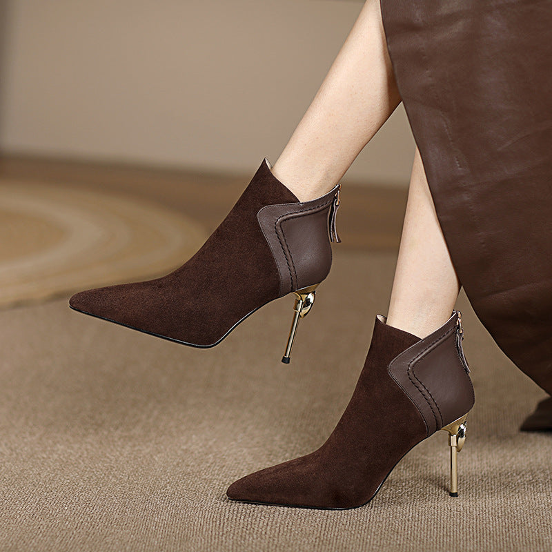 Women's Pointed Toe Suede High Heel Ankle Boots